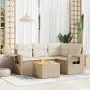 Garden sofa set with cushions 5 pieces beige synthetic rattan by , Modular outdoor sofas - Ref: Foro24-3224546, Price: 370,91...