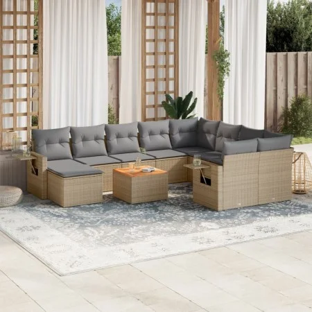 11-teiliges Gartensofa-Set mit beigen synthetischen Rattankissen von , Modulare Sofas für den Außenbereich - Ref: Foro24-3224...