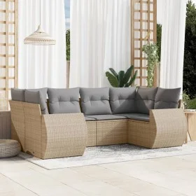 Garden sofa set with cushions 6 pieces beige synthetic rattan by , Modular outdoor sofas - Ref: Foro24-3221778, Price: 414,04...
