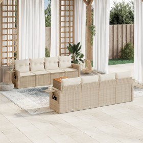 Set de sofás de jardín 9 pzas con cojines ratán sintético beige