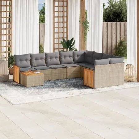 Juego de sofás jardín con cojines beige 10 pzas ratán sintético de , Conjuntos de jardín - Ref: Foro24-3227998, Precio: 615,7...