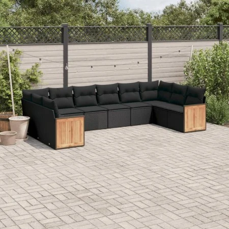 Garden sofa set 10 pieces with black synthetic rattan cushions by , Garden sets - Ref: Foro24-3228001, Price: 658,83 €, Disco...
