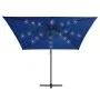 Cantilever parasol LED lights azure blue steel pole 250x250 cm by vidaXL, Umbrellas - Ref: Foro24-46997, Price: 120,04 €, Dis...