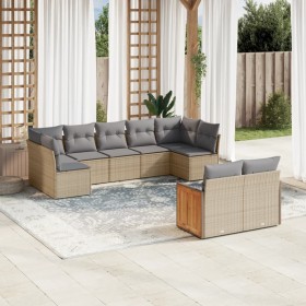 Set de sofás de jardín 9 pzas con cojines ratán sintético beige