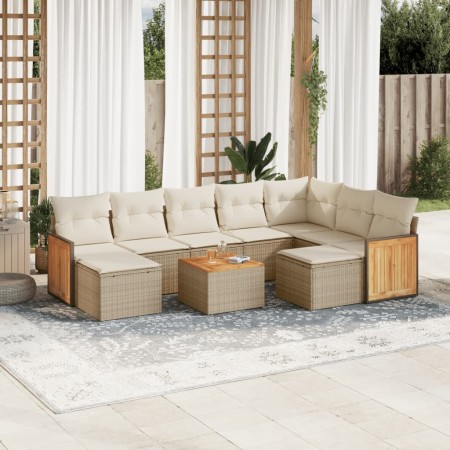Gartensofa-Set mit beigen Kissen, 10-teilig, synthetisches Rattan von , Gartensets - Ref: Foro24-3228228, Preis: 573,07 €, Ra...