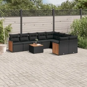 Gartensofa-Set 10-teilig mit schwarzen synthetischen Rattankissen von , Gartensets - Ref: Foro24-3227987, Preis: 614,46 €, Ra...