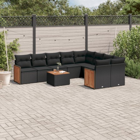 Gartensofa-Set 10-teilig mit schwarzen synthetischen Rattankissen von , Gartensets - Ref: Foro24-3227987, Preis: 604,52 €, Ra...