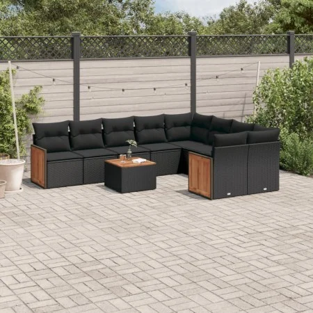 Gartensofa-Set 10-teilig mit schwarzen synthetischen Rattankissen von , Gartensets - Ref: Foro24-3227987, Preis: 614,46 €, Ra...