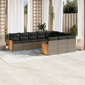 Set de sofás de jardín 10 pzas con cojines ratán sintético gris de , Conjuntos de jardín - Ref: Foro24-3228020, Precio: 595,3...