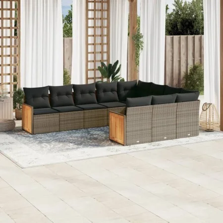 10-teiliges Gartensofa-Set mit grauen synthetischen Rattankissen von , Gartensets - Ref: Foro24-3228020, Preis: 606,31 €, Rab...