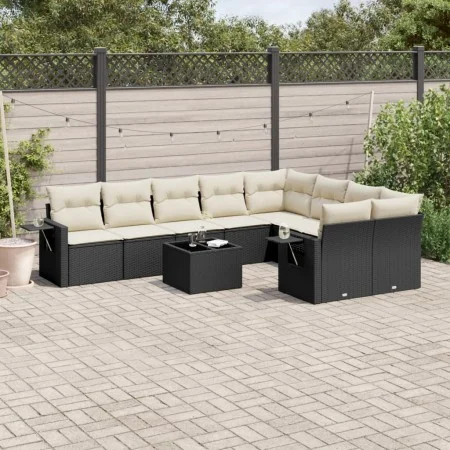 Set de sofás de jardín 10 pzas cojines ratán sintético negro de , Conjuntos de jardín - Ref: Foro24-3220645, Precio: 584,48 €...
