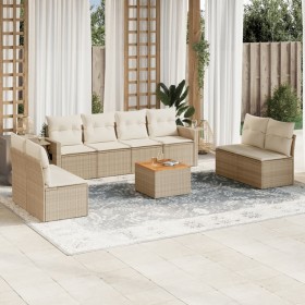 Set de sofás de jardín 9 pzas con cojines ratán sintético beige