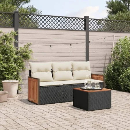 4-teilige Gartensofagarnitur mit schwarzen synthetischen Rattankissen von , Gartensets - Ref: Foro24-3227442, Preis: 235,28 €...