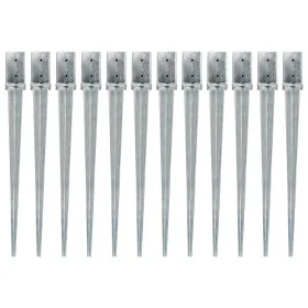 Ground spikes 12 pcs silver galvanized steel 8x8x91 cm by vidaXL, Spikes for anchoring in the ground - Ref: Foro24-145412, Pr...
