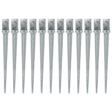 Ground spikes 12 pcs silver galvanized steel 8x8x91 cm by vidaXL, Spikes for anchoring in the ground - Ref: Foro24-145412, Pr...