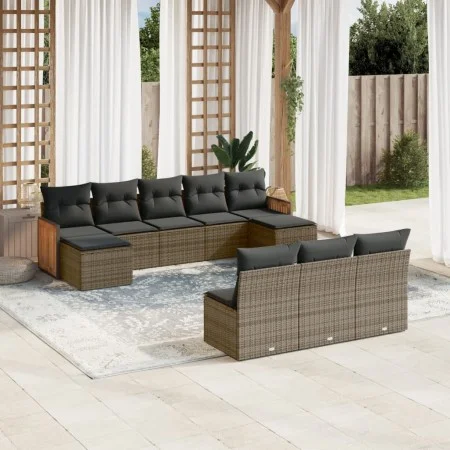 10-piece garden sofa set with gray synthetic rattan cushions by , Garden sets - Ref: Foro24-3228069, Price: 547,95 €, Discoun...
