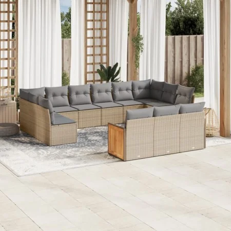 Garden sofa and cushion set 13 pieces beige synthetic rattan by , Garden sets - Ref: Foro24-3228138, Price: 841,14 €, Discoun...