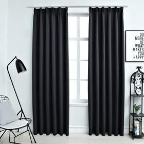 Cortinas opacas con ganchos 2 piezas negro 140x225 cm