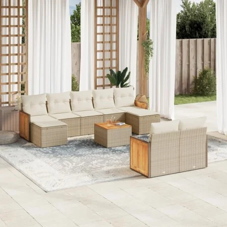 Gartensofa-Set mit beigen Kissen, 10-teilig, synthetisches Rattan von , Gartensets - Ref: Foro24-3228088, Preis: 639,05 €, Ra...