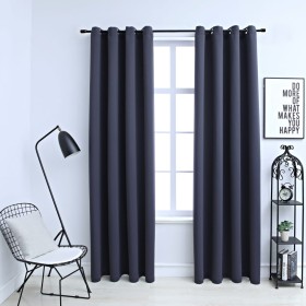 Cortinas opacas con anillas de metal 2 pzs antracita 140x245 cm