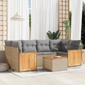 7-teiliges Gartensofa-Set und beigefarbene synthetische Rattankissen von , Gartensets - Ref: Foro24-3227480, Preis: 446,04 €,...