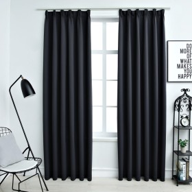 Cortinas opacas con ganchos 2 piezas negro 140x245 cm