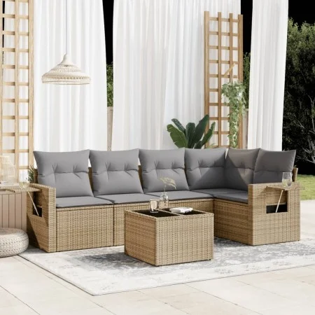 Garden sofa set with cushions 6 pieces beige synthetic rattan by , Garden sets - Ref: Foro24-3252476, Price: 424,60 €, Discou...