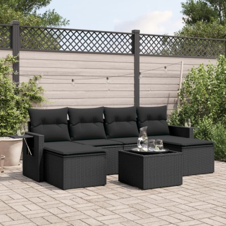 Set de comedor de jardín 7 pzas y cojines ratán sintético negro de , Conjuntos de jardín - Ref: Foro24-3252862, Precio: 446,8...
