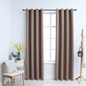 Cortinas opacas con anillas de metal 2 pzs gris topo 140x225 cm