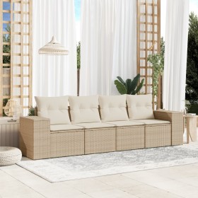 Garden sofa set with cushions 4 pieces beige synthetic rattan by , Modular outdoor sofas - Ref: Foro24-3222277, Price: 286,62...