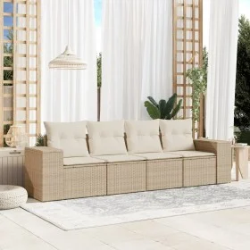 Garden sofa set with cushions 4 pieces beige synthetic rattan by , Modular outdoor sofas - Ref: Foro24-3222277, Price: 298,72...