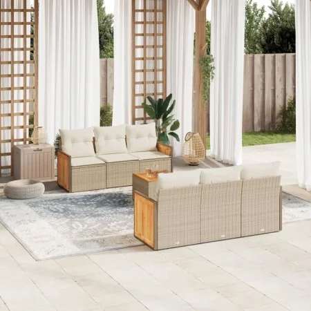 Set of 7-piece garden sofas and beige synthetic rattan cushions by , Garden sets - Ref: Foro24-3227472, Price: 488,51 €, Disc...