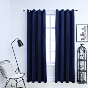 Cortinas opacas anillas 2 pzas terciopelo azul oscuro 140x175cm