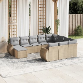 Set de sofás de jardín 11pzas con cojines ratán sintético beige