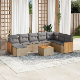 Set de sofás de jardín 9 pzas con cojines ratán sintético beige