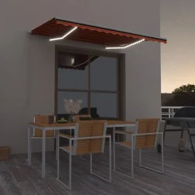 Manual retractable awning with orange and brown LED 300x250 cm by , Awnings - Ref: Foro24-3068865, Price: 262,58 €, Discount: %