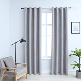 Cortinas opacas con anillas de metal 2 piezas gris 140x245 cm