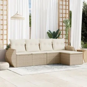 Garden sofa set with cushions 5 pieces beige synthetic rattan by , Garden sets - Ref: Foro24-3253625, Price: 393,61 €, Discou...