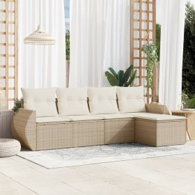 Gartensofa-Set mit Kissen, 5-teilig, beiges synthetisches Rattan von , Gartensets - Ref: Foro24-3253625, Preis: 395,80 €, Rab...