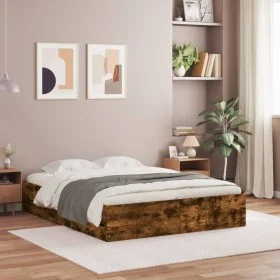 Smoked oak engineered wood bed with drawers 150x200 cm by , Beds and slatted bases - Ref: Foro24-3207270, Price: 156,90 €, Di...