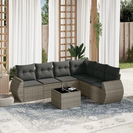7-piece garden sofa set with gray PE rattan cushions by , Garden sets - Ref: Foro24-3221419, Price: 447,14 €, Discount: %