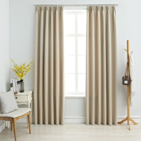 Cortinas opacas con ganchos 2 unidades beige 140x225 cm