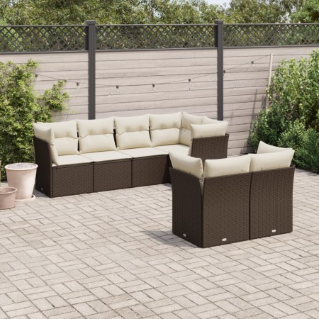 7-piece garden sofa set with brown PE rattan cushions by , Garden sets - Ref: Foro24-3217903, Price: 471,49 €, Discount: %