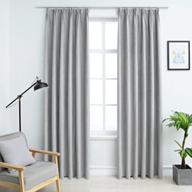 Cortinas opacas con ganchos 2 piezas gris 140x225 cm