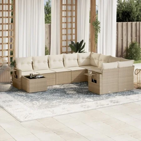 Gartensofa-Set mit beigen Kissen, 10-teilig, synthetisches Rattan von , Gartensets - Ref: Foro24-3220657, Preis: 672,75 €, Ra...