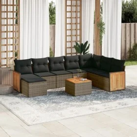 9-piece garden furniture set and gray synthetic rattan cushions by , Garden sets - Ref: Foro24-3227936, Price: 524,09 €, Disc...