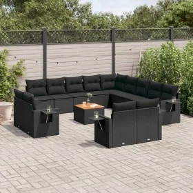 Gartensofagarnitur 14-teilig mit schwarzen Polstern aus synthetischem Rattan. von , Modulare Sofas für den Außenbereich - Ref...