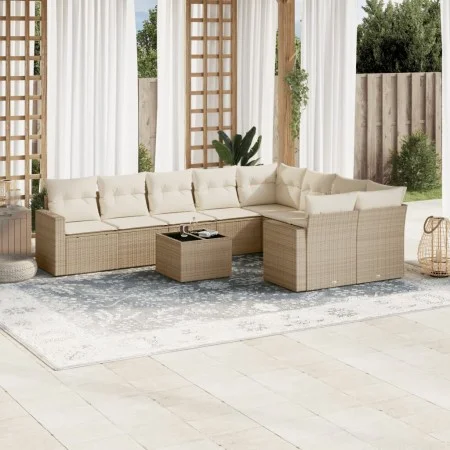 Gartensofa-Set mit 10-teiligen beigen Kissen aus synthetischem Rattan. von , Gartensets - Ref: Foro24-3219438, Preis: 668,08 ...