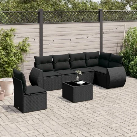 Set de comedor de jardín 7 pzas y cojines ratán sintético negro by , Garden sets - Ref: Foro24-3221434, Price: 498,47 €, Disc...