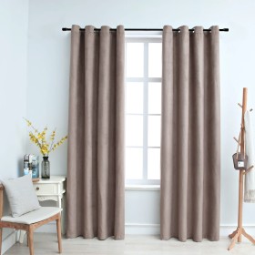 Cortinas opacas con anillas de metal 2 pzs gris topo 140x175 cm